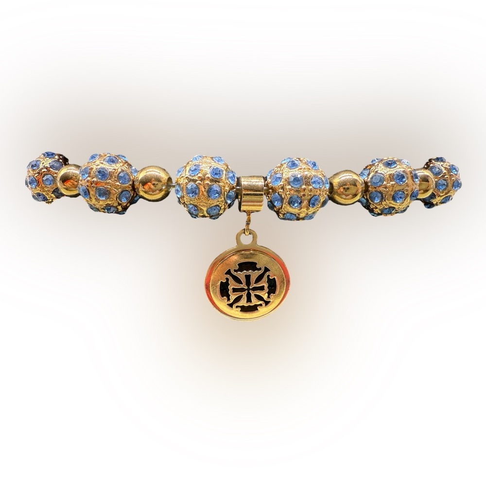 Rustic Cuff Gold Light Blue Beaded Bracelet